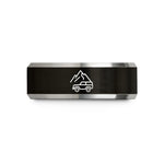 men's black titanium ring – black & grey tungsten mountain 4x4 wedding band