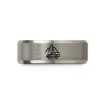 engraved ring for him – black & gray tungsten mountain 4x4 wedding band