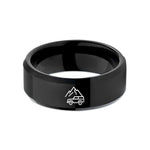 men's band with engraving – black tungsten mountain 4x4 wedding band