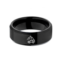 men's band with engraving – black tungsten mountain 4x4 wedding band