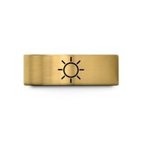 engraved tungsten mens band – gold tungsten planetary symbol sun wedding band