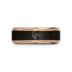 custom mens ring bands – black & rose gold tungsten abuelo heart wedding band