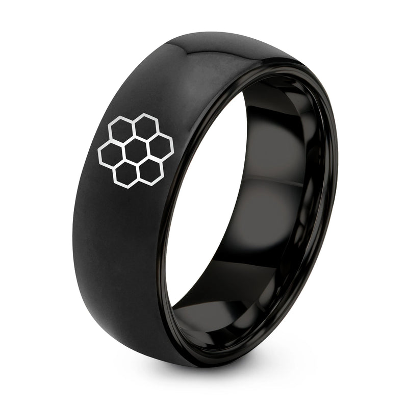 Honeycomb Hex Pattern – Tungsten Wedding Band, 8 mm, Black Comfort-Fit Unisex