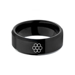 unique wedding band designs – black tungsten honeycomb hex pattern wedding band