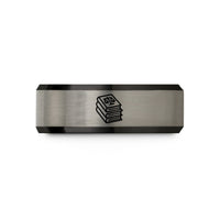 men's engraved ring – black & grey tungsten law books stack wedding band