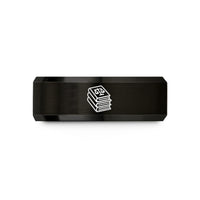 engraved tungsten ring – black tungsten law books stack wedding band