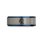 engraved gift for him – black & blue & grey tungsten leo wedding band
