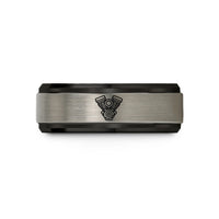 men's tungsten carbide ring – black & grey tungsten v twin engine wedding band