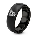 Mens 10th Anniversary Ring – black tungsten v twin engine ring
