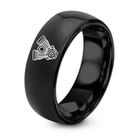 Mens 10th Anniversary Ring – black tungsten v twin engine ring