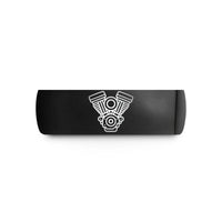 engraved men's tungsten band – black tungsten v twin engine wedding band