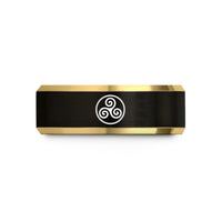 engraved rings for him – black & gold tungsten triskele triskelion circle wedding band