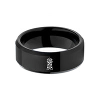 engraved presents for him – black tungsten fire lookout tower wedding band