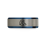 engraved presents for him – black & blue & gray tungsten jetty rocks wave wedding band