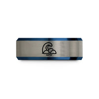 engraved presents for him – black & blue & gray tungsten jetty rocks wave wedding band