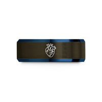 personalized presents for him – gunmetal & blue tungsten anatomical heart wedding band
