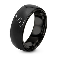 Mens Birthday Gifts Ideas – black tungsten dashed trail line ring