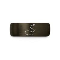 cool presents for guys – gunmetal & black tungsten dashed trail line wedding band