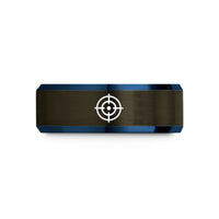 cool presents for guys – gunmetal & blue tungsten crosshair target wedding band