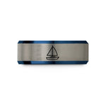 holiday presents for guys – blue & silver tungsten sailing yacht wedding band