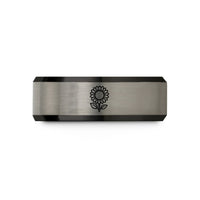 unique presents for him – black & silver tungsten sunflower bloom wedding band