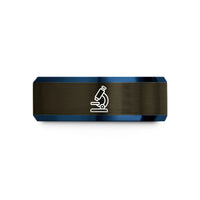 special presents for him – gunmetal & blue tungsten optical microscope wedding band