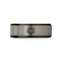 special presents for him – black & silver tungsten sunrise horizon wedding band