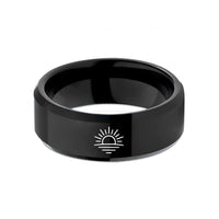unique mens present ideas – black tungsten sunrise horizon wedding band