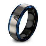 black & blue & silver tungsten triangle ring
