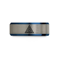 best presents for guys – black & blue & silver tungsten triangle wedding band