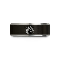couples wedding band set – black & silver tungsten euphonium player wedding band
