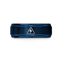 unisex tungsten ring set – blue tungsten high voltage symbol wedding band
