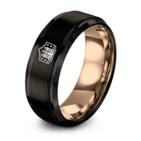 Mens Engagement Ring Set – black & rose gold tungsten the alamo ring