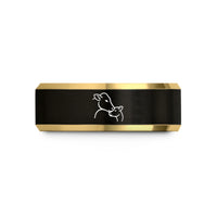 men's tungsten band flat – black & gold tungsten cow calf nuzzling wedding band