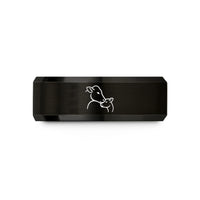 engraved tungsten ring him – black & rose gold tungsten cow calf nuzzling wedding band