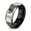 Chevron Stripes – Tungsten Wedding Band, 8 mm, Gray, Black Comfort-Fit Unisex
