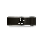 engraved tungsten wedding band – black & silver tungsten ethanol molecule wedding band