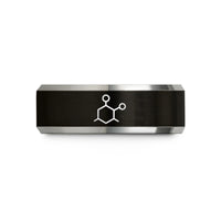 engraved tungsten wedding band – black & silver tungsten ethanol molecule wedding band