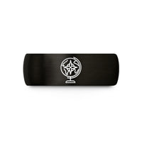 engraved tungsten wedding band – black tungsten southern globe wedding band