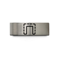 men’s personalized ring present – black & gray tungsten boundary dashed line wedding band