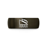 engraved rings for couples – gunmetal & black tungsten ramp waves wedding band