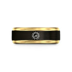 engraved band for couples – black & gold tungsten sun steps wedding band