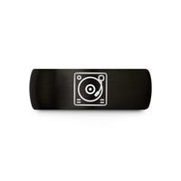 engraved rings for couples – black & gold tungsten dj turntable wedding band