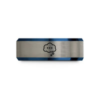 personalized rings for him – black & blue & gray tungsten thought cloud ellipsis wedding band