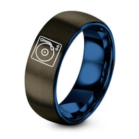 Mens Gifts for Anniversary – gunmetal & blue tungsten turntable ring