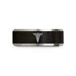 male birthday present set – black & grey tungsten medical caduceus wedding band