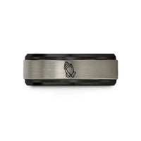 unique presents for him – black & grey tungsten praying hands wedding band