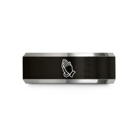 best presents for him – black & gray tungsten praying hands wedding band