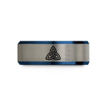 personalized presents for him – black & blue & grey tungsten triquetra wedding band