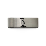 engraved rings for couples – blue & grey tungsten t bar lift wedding band